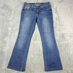 ND Weekend Womens 10 Bootcut Jeans Medium Wash Embroidered Cross Contrast Stitch
